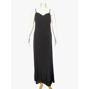 Vintage CHANEL Black Camellia CC Spaghetti Strap Backless Silk Maxi Dress FR-38